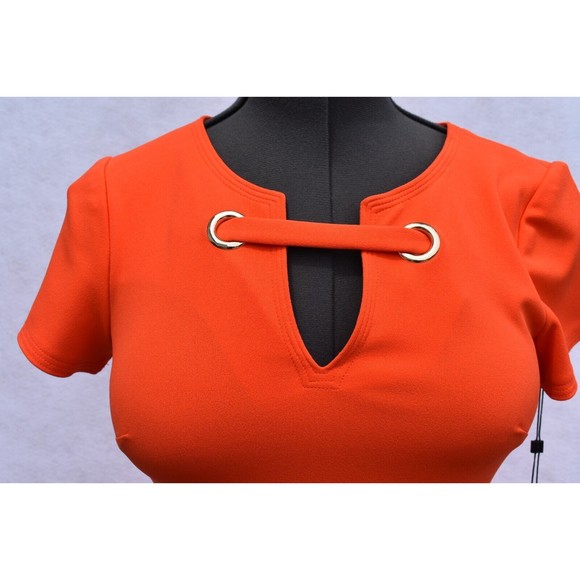 Tommy Hilfiger Short Sleeve Orange Pencil Dress Size 2 - Picture 4 of 9